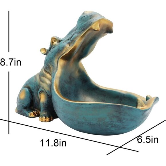 Hippo Statue Home Resin Hippopotamus Figurine Fun Candy Dish Sundries Container - Picture 11 of 12